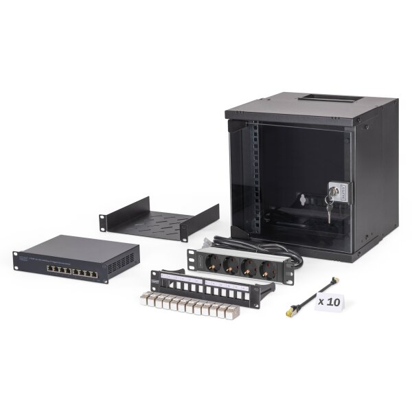 DIGITUS - DN-49101-SET - 10" Netzwerk-Set, 6HE Wandgehäuse und Zubehör, sw