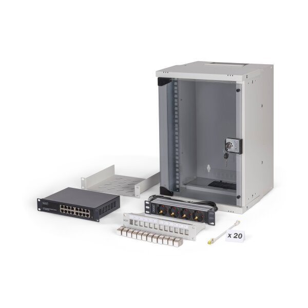 DIGITUS - DN-49102-SET - 10" Netzwerk-Set, 9HE Wandgehäuse und Zubehör, gr