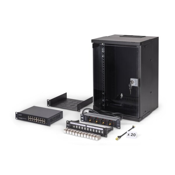 DIGITUS - DN-49103-SET - 10" Netzwerk-Set, 9HE Wandgehäuse und Zubehör, sw