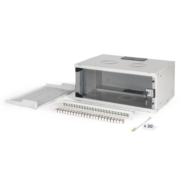 DIGITUS - DN-49200-SET - 19" Netzwerk-Set, 4HE Wandgehäuse und Zubehör, gr