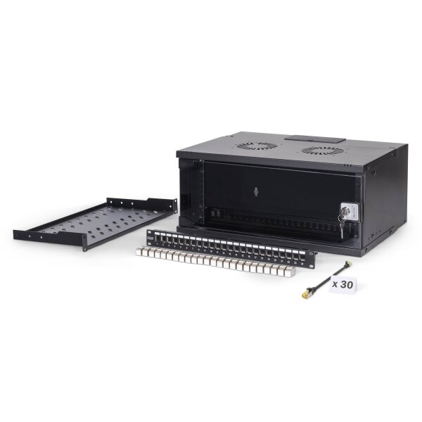 DIGITUS - DN-49201-SET - 19" Netzwerk-Set, 4HE Wandgehäuse und Zubehör, sw