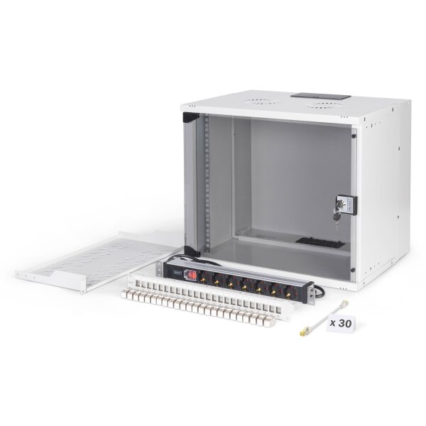 DIGITUS - DN-49204-SET - 19" Netzwerk-Set, 9HE Wandgehäuse und Zubehör, gr