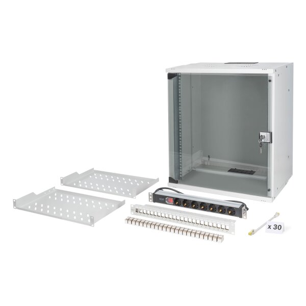 DIGITUS - DN-49206-SET - 19" Netzwerk-Set, 12HE Wandgehäuse und Zubehör, gr