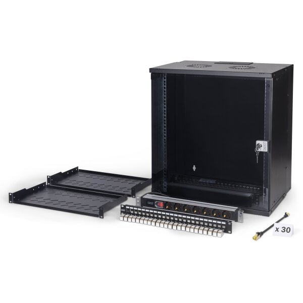DIGITUS - DN-49207-SET - 19" Netzwerk-Set, 12HE Wandgehäuse und Zubehör, sw