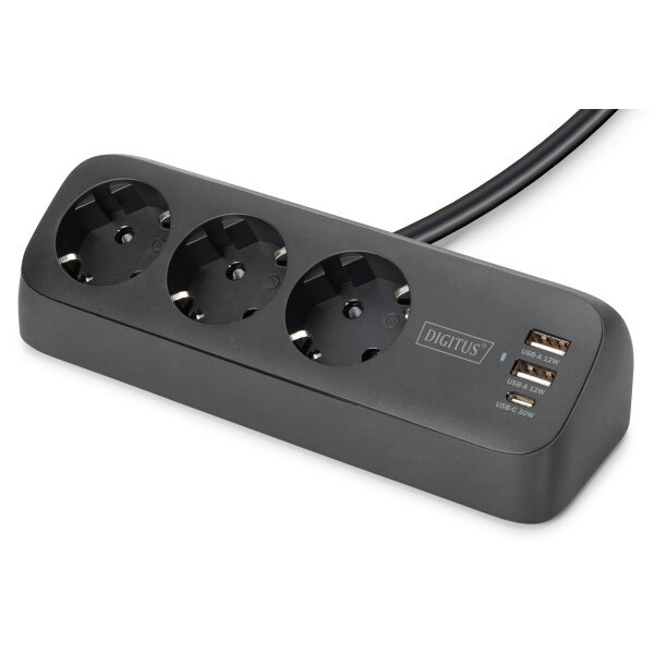 DIGITUS - DA-70625 - 3-Wege-Schreibtisch-Steckdose, schwarz
