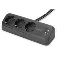 DIGITUS - DA-70625 - 3-Wege-Schreibtisch-Steckdose, schwarz