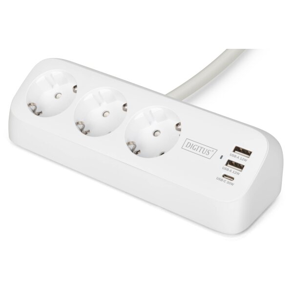 DIGITUS - DA-70626 - 3-Wege-Schreibtisch-Steckdose, weiß