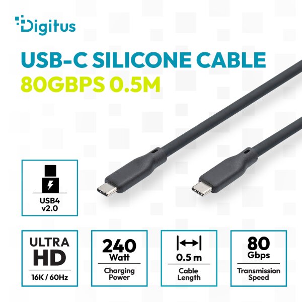 DIGITUS - AK-300350-005-S - USB Silikon Verbindungskabel, USB-C - USB-C