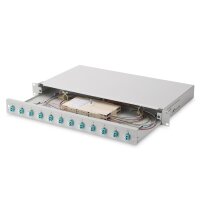 DIGITUS DN-96331/3 - LWL Spleißbox, 1HE, bestückt, 12x LC DX, OM3 inkl. Spleißkass., gefärbte Pigtails, Kupplungen