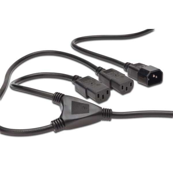 DIGITUS AK-440400-017-S - Netzverteilerkabel, C14 - 2x C13 St/Bu, 1.7m, H05VV-F3G  1.0qmm/0.75qmm, sw