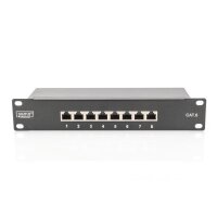 DIGITUS DN-91608S - CAT 6, Klasse E Patch Panel,geschirmt,8-Port RJ45 8P8C, LSA, 1HE, 254 mm(10")Rack Mount, schwarz