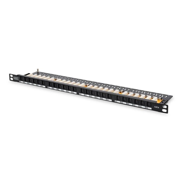 DIGITUS DN-91624U-SL-SH - CAT 6 Patch Panel,ungeschirmt,24-Port RJ45 mit Klappen, 8P8C, LSA, 0,5HE, 19" rack mount, sw