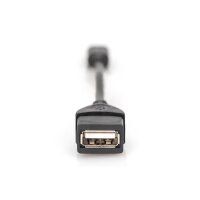 DIGITUS AK-300310-002-S - USB 2.0 Adapterkabel, OTG, Typ mini B - A St/Bu, 0,2m, USB 2.0 konform, sw
