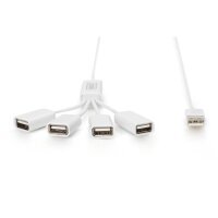 DIGITUS DA-70216 - USB 2.0 Kabel Hub, 4-Ports 4x USB A/F, 1xUSB A male, DC 2.5mm für option. PSU