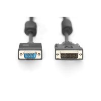 DIGITUS AK-320300-020-S - DVI Adapterkabel, DVI(24+5) - HD15, 2x Ferrit St/St, 2.0m, DVI-I Dual Link, sw