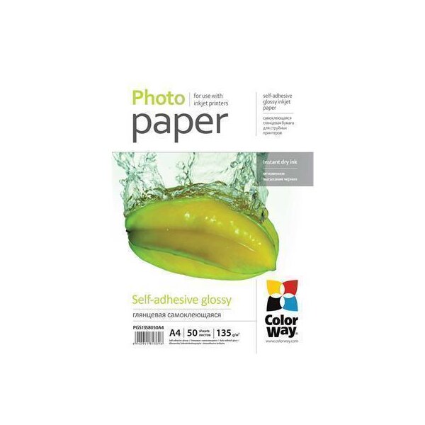 Fotopapier ColorWay glänzend (glossy) selbstklebend, 135g/m², A4, 50 St.  (PGS1358050A4)