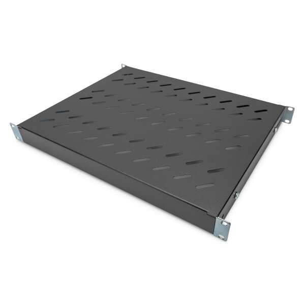 DIGITUS DN-97645 - 1HE Fachboden festeinbau für 600 mm tiefe Schränke 44x482x350mm, einst. 350 bis 550 mm Tiefe, schwarz