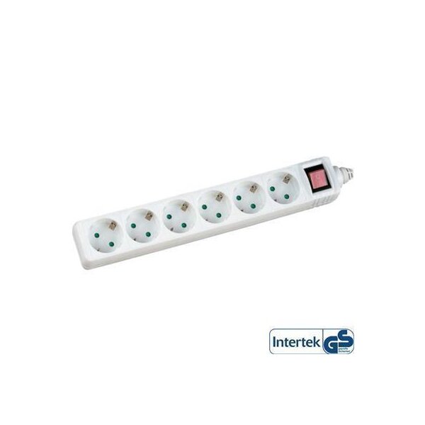 InLine® Steckdosenleiste, weiß, 6-fach, 6x Schutzkontakt, mit Schalter, 3m Zuleitung, mit Kindersicherung